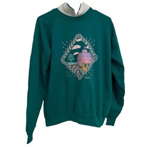 Morning Sun Vintage Crewneck Sweatshirt Green Farm XL Grandmacore Cottagecore